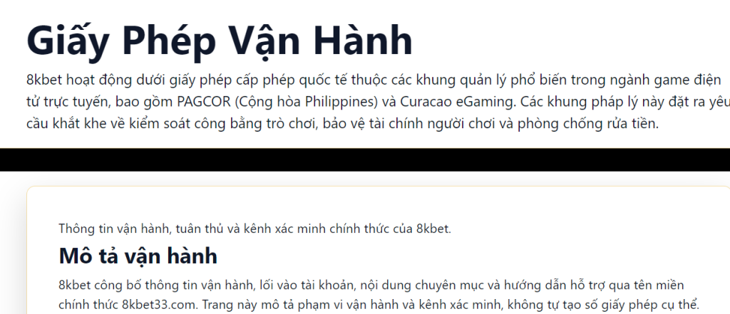8KBET Có Giấy Phép PAGCOR Không mới nhất